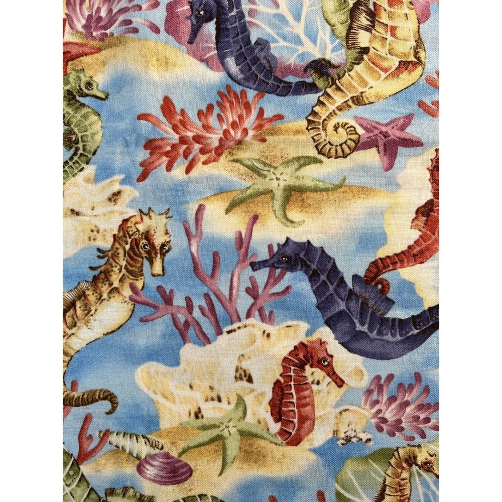 Fabric Timeless Treasures Ocean Seahorse Sea Stars Coral Seashells 26" L x 43" W
